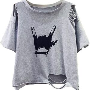 SweatyRocks Women's Short Sleeve T Shirt Graphic Print Distressed Crop Top New